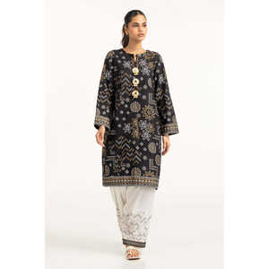 Chemise et shalwar en crêpe imprimé or et laqué de style bohème IUSTTS-621 pour le printemps/été - Product Image 1