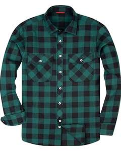 Camisa de Franela a Cuadros Verde y Negra Personalizada para Hombre, Camisa de Manga Larga con Botones, Cálida, con Bolsillos Dobles en el Pecho, OEM Personalizado - Product Image 1