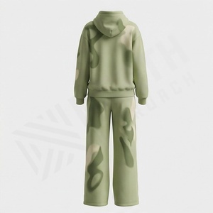 Conjunto Deportivo de Sudadera con Capucha y Pantalones Deportivos Acampanados para Mujer, de Secado Rápido, Transpirable, con Lavado Ácido, Decoloración al Sol y Pedrería, Estilo Urbano - Product Image 2