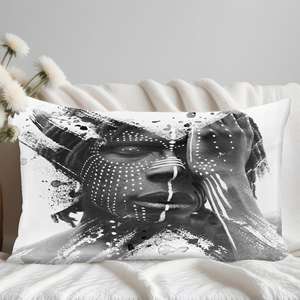 Coussin imprimé Portrait Africain Noir et Blanc Afro-Américain - Décoration Bohème Moderne, 30x30 cm - Product Image 5