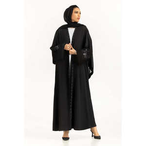 Abaya brodée en Georgette Crush IPAB-22155 avec foulard en tissu Chiffon - Product Image 4