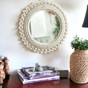 Meilleure vente miroir en macramé tenture murale miroir rond pour chambre à coucher Design Boho décor de chambre fait à la main du Vietnam - Product Image 2