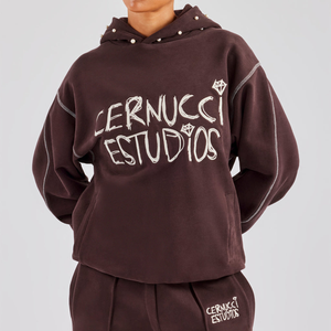 Pull à capuche pour femme, style français, personnalisé, très vendu, en coton avec pompons et perles brodées, motif uni, respirant - Product Image 1