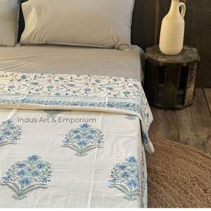 Algodón suave rosa impreso dohar mano bloque estampado Boho jaipuri manta doble Dohar - Product Image 1