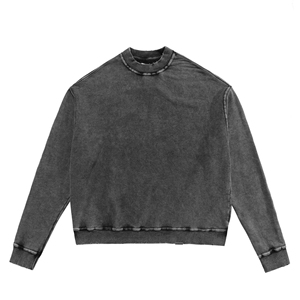 Sweat-shirt à col rond en molleton français 360 g/m² pour homme, effet délavé, style vintage streetwear, coupe ample, 100 % coton, hiver - Product Image 1