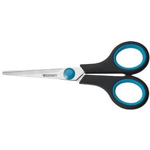 Ciseaux à papier universels Westcott Easy Grip 140 mm pour droitiers, en acier noir/bleu - Product Image 1