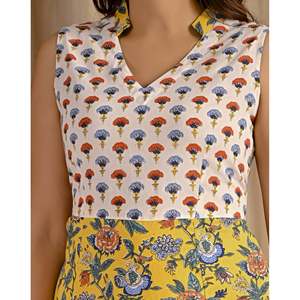 Robe jaune sans manches en coton imprimé Jaal, vêtements indiens et pakistanais - Product Image 2