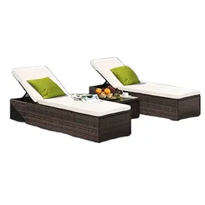 Outdoor Lounge Chairs Wicker Patio Chaise Lounge,Rattan Daybed Sunbed Couch with Cushion