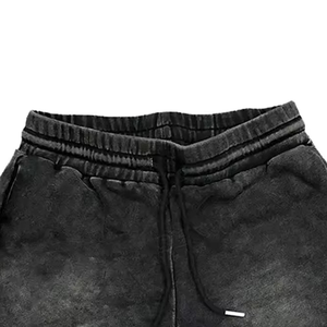 Vintage Acid Wash Knitted Denim Shorts High Waist <b>Elastic</b> Waist Eco-Friendly 100% Cotton Men's - Product Image 3