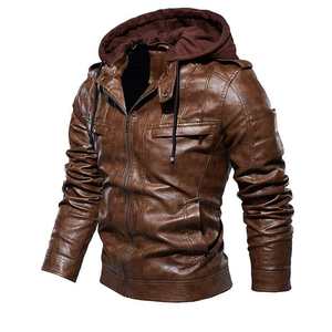 High Quality Custom Biker Casual Hooded <b>Jacket</b> in Genuine <b>Leather</b> <b>Brown</b> Motorcycle Classic Style Breathable <b>Jacket</b> Stand Collar - Product Image 4