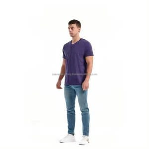 Vente d'été chaude à la mode hommes col en v T-Shirts 100% coton personnalisé respirant à manches courtes bambou bouffée lavé Fitness - Product Image 6