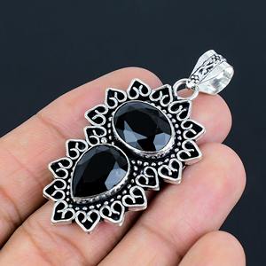 Nouvelle Arrivée Naturel Noir Onyx Fleur Solide 925 Sterling Argent Plaqué Designer Pendentif Femmes En Gros Bijoux Fabrique - Product Image 3