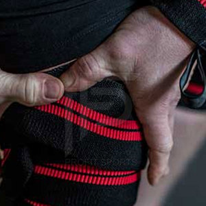 Rodilleras negras y rojas Color personalizado Compresión ajustable Entrenamiento Gimnasio Fitness Sentadillas Rodilla Soporte Correa Envolturas - Product Image 5