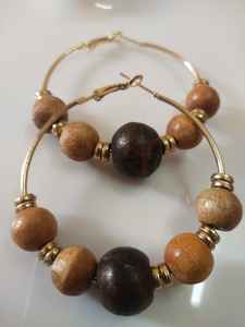 ต่างหูลูกปัดสีน้ำตาลทองแบบสั่งทำสำหรับขายเครื่องประดับแฟชั่นดีไซน์ลูกปัดทำจากไม้รูปเปลือกหอยวัวสีน้ำตาลทอง - Product Image 6