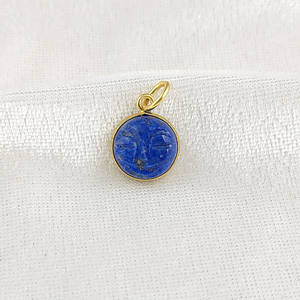 11 MM rond Lapis Lazuli visage sculpté pendentif à breloque faisant collier à faire soi-même bijoux - Product Image 2