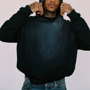 Sudadera con capucha con bolsillos desgastados lavada con ácido de alta calidad personalizada, ropa de calle Vintage de doble capa con cremallera, mezcla básica de algodón - Product Image 1