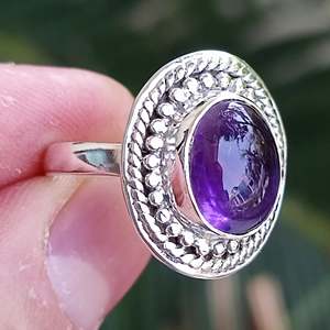 Handmade Women's Amethyst 925 Sterling Silver <b>Ring</b> Smooth Natural Stone Gemstone for Everyday Wear <b>Sizes</b> 4 to 13 US - Product Image 1
