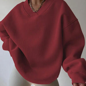 Rouge surdimensionné femmes col en V sweat lourd coton polaire pull respirant goutte épaule coupe ample hiver Streetwear - Product Image 1