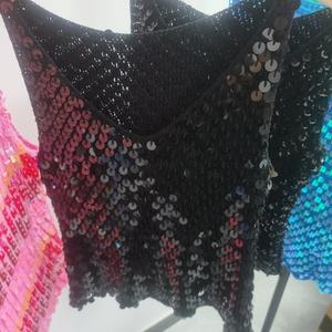 Custom Women's Casual Crochet Regular Length CAMIS <b>Top</b> Breathable Knitted Viscose Colorful <b>Sequins</b> O-Neck Quick-Dry Anti-shrink - Product Image 2