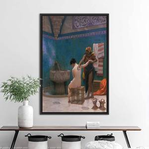 Lienzo impreso del famoso cuadro 'El baño' de Leon Gerome, con marco negro - Product Image 1
