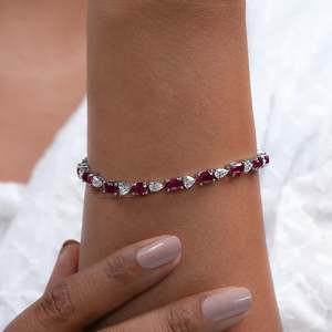 Bracelet tennis ovale et diamant en or massif avec rubis Bracelet flexible pour femme Bracelets en or 14k pour femme - Product Image 2