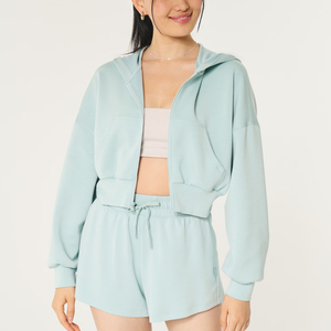 Sudadera corta de algodón con logotipo personalizado para mujer - Product Image 1