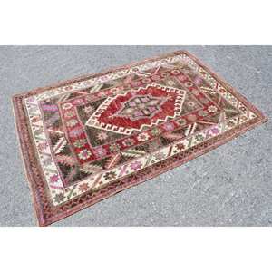 Tapis en Latex de Laine Turque Vintage 3.9 X 6.1ft Classique Rouge Brun Grande Surface Patchwork pour Adolescents Forme Rectangulaire Design Abstrait - Product Image 3