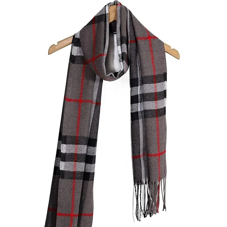 Men and Women's Wool Scarf Muffler Plaid Check Design Casual Winter Wear Warm Scarves 72" X 14" Inch