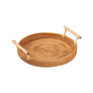 Vente en gros de plateaux à fruits ronds traditionnels en rotin naturel faits à la main de différentes tailles plateaux de service en rotin personnalisés plateaux de décoration intérieure - Product Image 6
