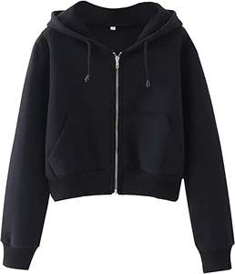 Sudadera Corta con Cierre Frontal para Mujer, Chaqueta de Felpa Suave de Mezcla de Algodón, Estilo Casual Minimalista para la Calle - Product Image 3