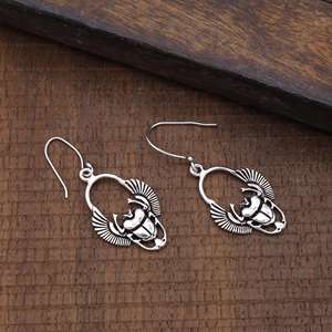 Boucles d'oreilles créoles égyptiennes Scarabées pour femmes et jeunes filles, bijoux ethniques tendance exclusifs en argent sterling 925 - Product Image 4