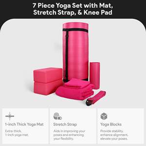 Set Yoga 7 Pezzi BalanceFrom Fitness 100% Schiuma con Tappetino, Cinghia per Stretching e Ginocchiere in Colore Rosa - Product Image 3