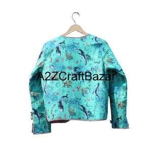 100% Cotton <b>Women's</b> Reversible Soft Quilted Jacket Indian Handmade Floral Patchwork Formal Style for <b>Women</b> and Girls - Product Image 6