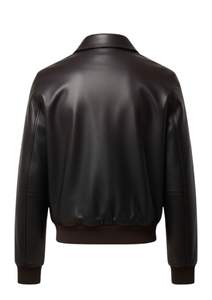 Chaqueta de Cuero Genuino Premium para Hombre con Cuello Camisero, Cierre de Cremallera Marrón y Bolsillos Laterales - Product Image 3
