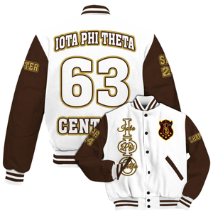 Iota Phi Theta 1963 Université Style Stand Broderie Avant Varsity Veste Letterman Marron Or Grec Vie Vêtements Fraternité - Product Image 6