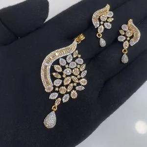 Designer High Quality Gold Plated CZ Stones Look Necklace <b>Set</b> With Earrings For Wedding Party Wear Collection For <b>Women</b> - Product Image 1