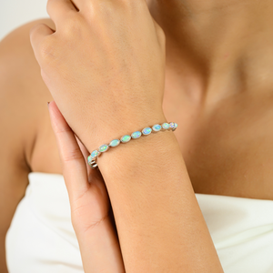 Pulsera de piedras preciosas de ópalo blanco genuino, cadena fina de forma ovalada y cerradura de caja de niña, venta al por mayor, accesorio de boda de gran venta - Product Image 2