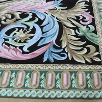 Chinese Hand Tufted Wool Aubusson Savonnerie Rug Black Blue