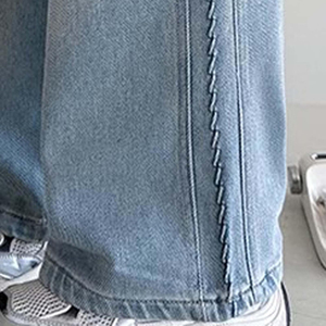 กางเกงยีนส์ขาตรงขาดของผู้หญิงผ้าเดนิมโอเวอร์ไซส์สไตล์สตรีทแวร์สีทึบทรงหลวมออกแบบได้ตามต้องการ - Product Image 3