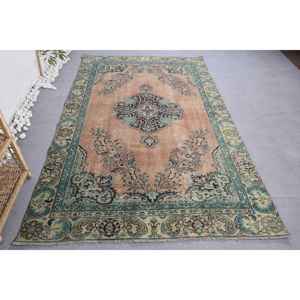 Alfombra clásica de retazos de poliéster de lana hecha a mano azul Beige 5,3x8,6 pies patrón de pasillo Rectangular para adolescentes que viven látex de 10mm - Product Image 1