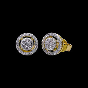 Elegant 14K Yellow Gold Double <b>Halo</b> Design Cluster Diamond Stud <b>Earrings</b> Featuring Natural Brilliant Cut Diamonds - Product Image 1