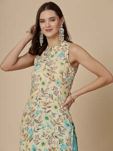 Kurtis Kurta Exclusivos para Mujer, Multicolor, Estampado Digital, Poliéster, Corte sin Mangas, Elegantes, Ramas, Precio al por Mayor, Hechos a Mano en India - Product Image 6