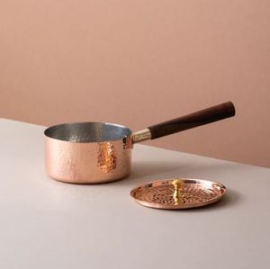 Sartén de cobre tradicional con tapa de revestimiento de estaño Mango aislado Sartén de latón - Product Image 4