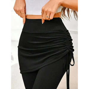 Falda Larga con Cintura Alta y Detalles Laterales para Mujer, 28588 - Negra - Product Image 5