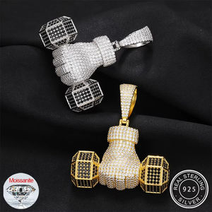 Pendentif haltère en argent sterling 925, style hip-hop glacé, moissanite, pendentif barbell de sport, fitness, pour homme, plaqué rhodium/or 14 carats - Product Image 5