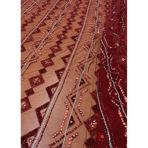 Tissu de luxe Ruby, broderie géométrique à sequins, dentelle en organza métallique, maille légère, 90 GSM, techniques de tissage, articles en stock - Product Image 3