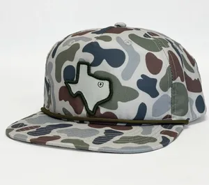 Özel Texas Snapback kap nakış Logo Camo beyzbol şapkaları ile halat promosyon kamuflaj tasarım Vietnam fabrika