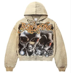 Sudadera con Capucha de Estilo Punk para Hombre, Hecha en Fábrica con Cristales de Calidad de Exportación y Diseño Desgastado, para Fiestas y Uso Diario - Product Image 4