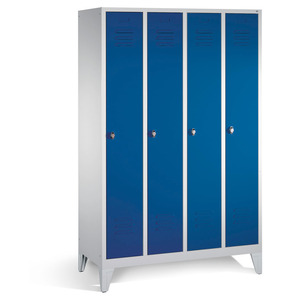 Armoire Cabo, avec 4 compartiments, L 1190, P 500, H 1850 mm, avec pieds, gris/portes bleues - Product Image 1