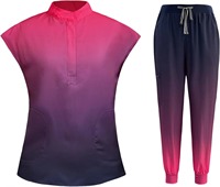 TRENDY FLEXWEAR Doktor Hemşire Gradyan Desenli Cerrahi Takım Unisex Set Şık Fermuarlı Üst Pratik Çok Cepli Pantolon %100
